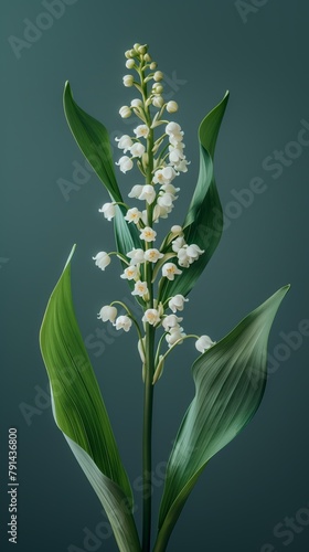 elegantly poised lily of the valley against a serene green studio backdrop © pier
