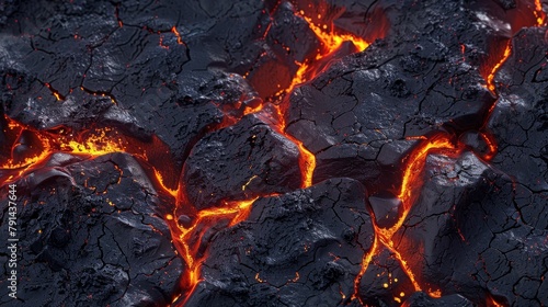 A black rock with orange lava on it