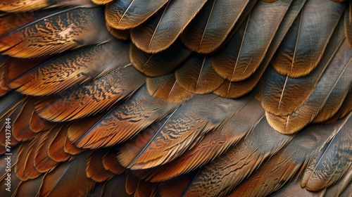 The feathers are brown and have a lot of detail photo