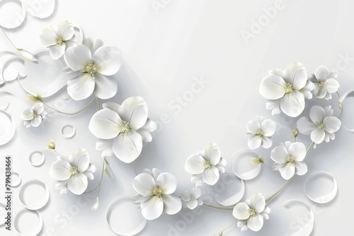 3d rendering mural wallpaper abstract with flowers ornament and white circles decoration. visually expand the space in a small room, bring more light and become an accent in the interior,Generative AI