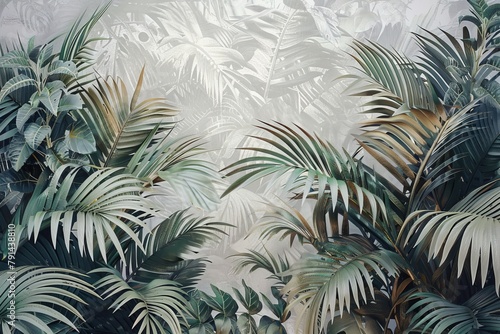 Tropical trees and leaves  3d wallpaper  wallpaper mural  3D illustration  Generative AI