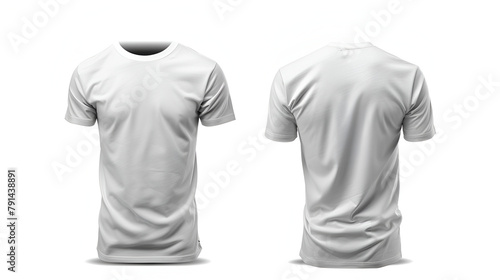 Men's white blank T-shirt template,from two sides, natural shape on invisible mannequin, for your design mockup for print, isolated on white background