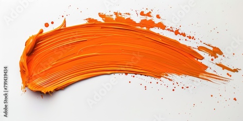 Hand painted stroke of orange, peach fuzz paint brush isolated on white background