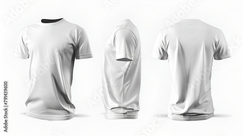 Men's white blank T-shirt template,from two sides, natural shape on invisible mannequin, for your design mockup for print, isolated on white background