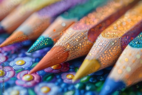 A row of colorful pencils with glitter on the tips photo