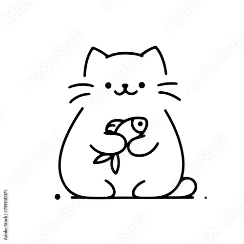 A happy cat holding a fish
