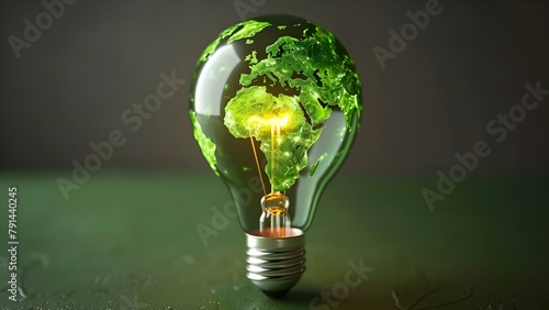 "Green World Map Light Bulb Banner: Promoting Renewable Energy and Sustainability". Concept Renewable Energy, Sustainability, Green World, Light Bulb Banner, Promoting