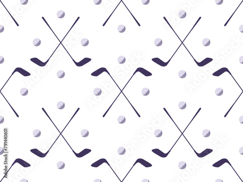 Seamless pattern with golf clubs. Black and white pattern with golf putter and a golf ball in a minimalist style. Design for print, banners and posters, promotional items. Vector illustration