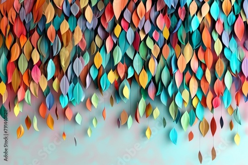 Colorful tree with leaves on hanging branches illustration background. 3d abstraction wallpaper for interior mural wall art decor. Floral tree with multicolor leaves 3d, Generative AI