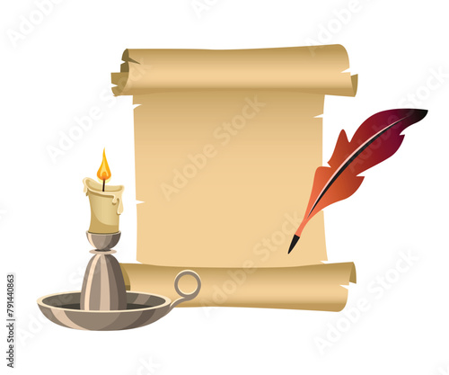 Parchment wax quill pen illustration