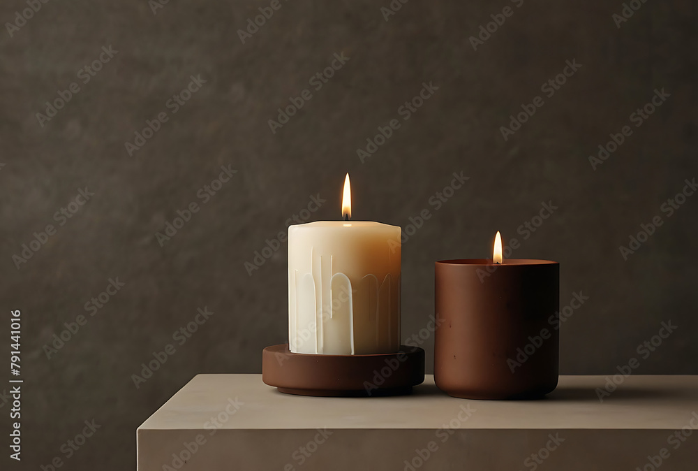 Candles burn in a minimalist room Candles burn in a minimalist room