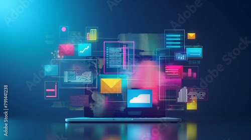 Wallpaper Mural A Laptop Computer With A Digital Technology Icons On Screen.  Torontodigital.ca