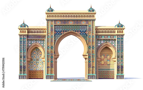 Colorful Islamic Archway Tradition Isolated On Transparent Background PNG.