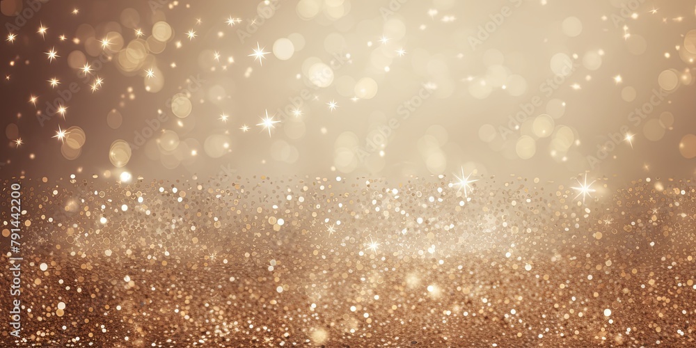 Beige glitter texture background with dark shadows, glowing stars, and subtle sparkles with copy space for photo text or product, blank empty copyspace 