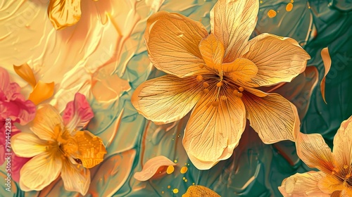 golden floral background  abstract vintage flower design  mural art  gold nature  floral wallpaper background  Generative AI