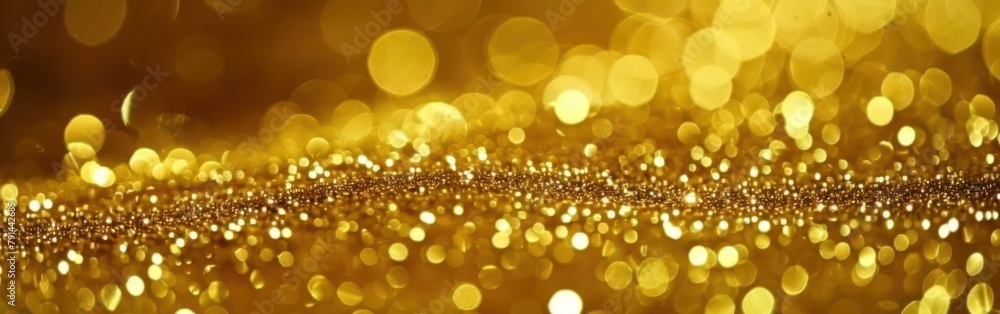 Detailed view of a shimmering gold glitter background, displaying the intricate texture and sparkle