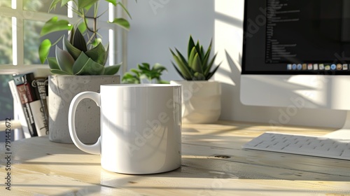 mug mockup in working desk 