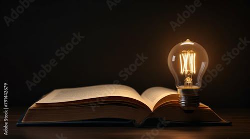 Light bulb and book. Knowledge and wisdom. Generative.ai 