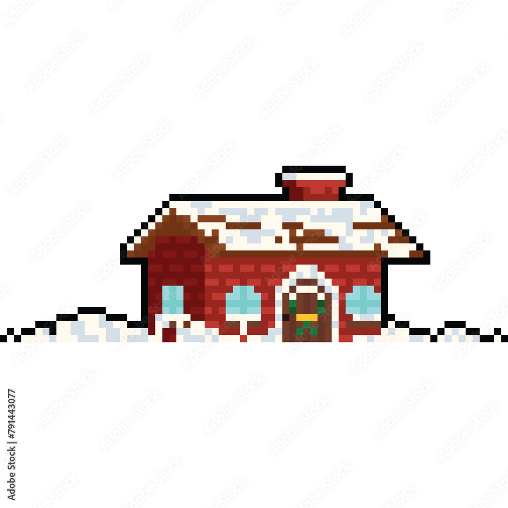 Pixel art snowy red house Pixel art snowy red house