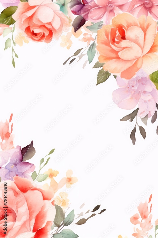 Beautiful watercolor flowers frame