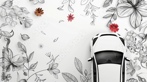 Blank mockup of a naturethemed car decal with intricate leaf and flower designs. . photo