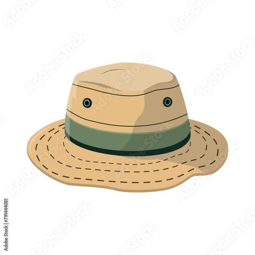 Tourist hat with green stripe. Vector illustration on white background