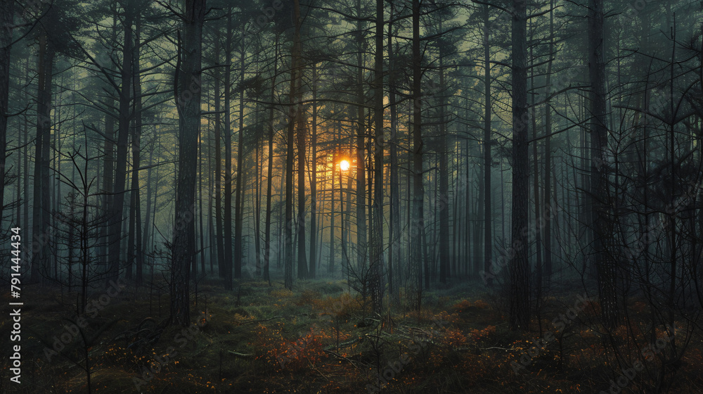 Dark forest panorama fantasy landscape