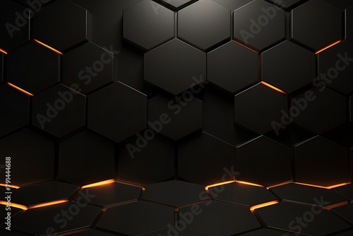 Black background with hexagon pattern  3D rendering illustration. Abstract black wallpaper design for banner  poster or cover with copy space for photo text or product  blank empty copyspace. 
