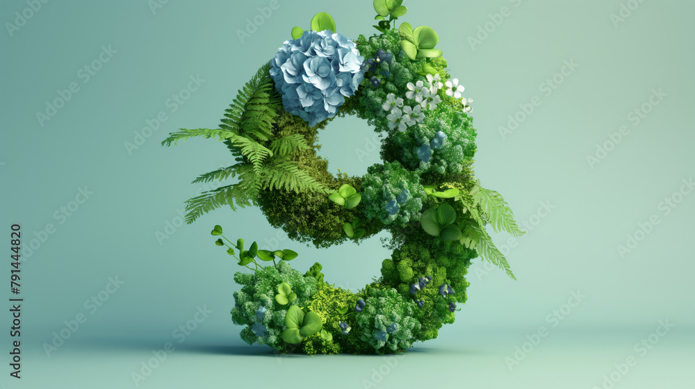 3d rendered green floral number 9 3d rendered green floral number 9