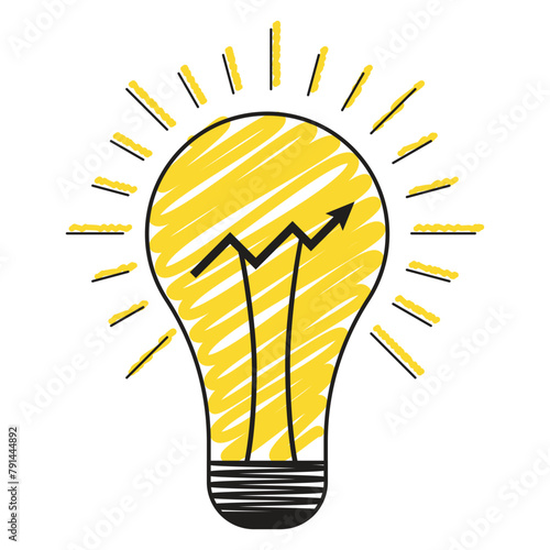 modern light bulb symbol with growth arrow. innovative business idea icon. vector illustration on transparent background.