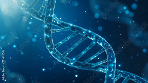 Futuristic dna strand in a blue luminous background