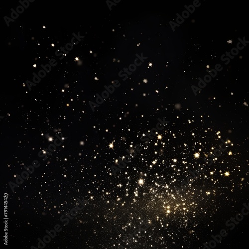 Black glitter texture background with dark shadows, glowing stars, and subtle sparkles with copy space for photo text or product, blank empty copyspace 