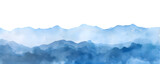 Hand drawn blue watercolor mountains landscape isolated on transparent background