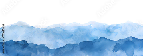 Hand drawn blue watercolor mountains landscape isolated on transparent background photo