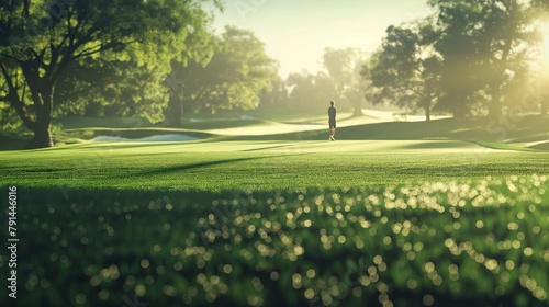Golfer Holding Club And Hitting Ball On Green Grass Golf Club.