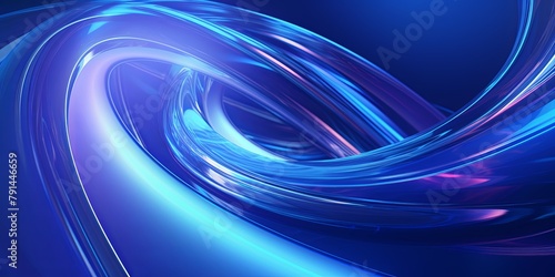 Blue abstract background with spiral. Background of futuristic swirls in the style of holographic. Shiny, glossy 3D rendering. Hologram with copy space for photo text or product, blank empty copyspace