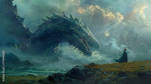 Depiction of an incredible surreal fantasy deadly dragon  photo