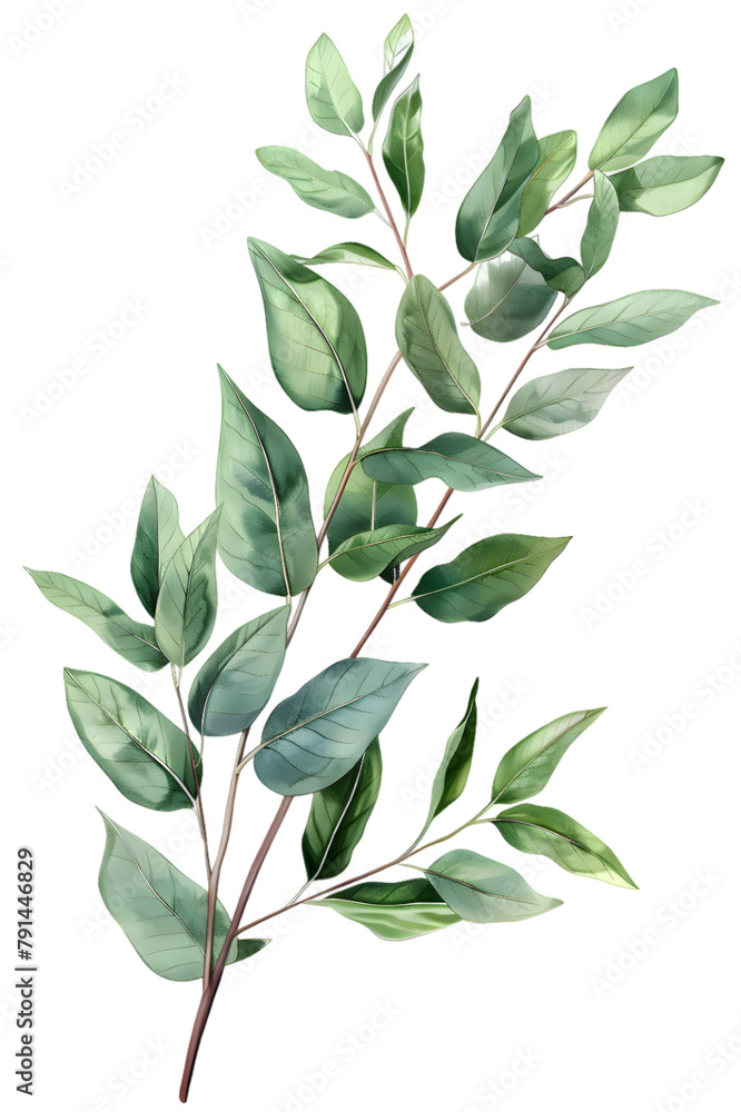 Watercolor green eucalyptus plant isolated on transparent background