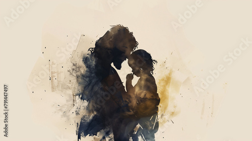 The Savior's Loving Embrace - Jesus Comforts a Little One, watercolor, minimal 