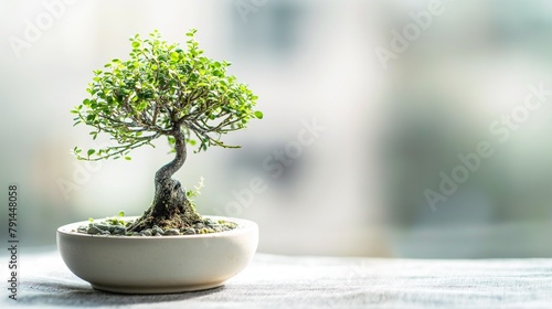 A Bonsai Tree In A Pot On A Table.