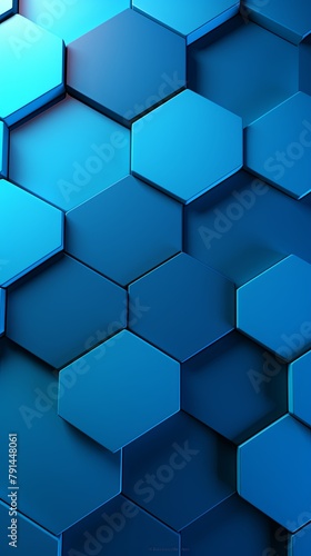 Blue background with hexagon pattern  3D rendering illustration. Abstract blue wallpaper design for banner  poster or cover with copy space for photo text or product  blank empty copyspace.