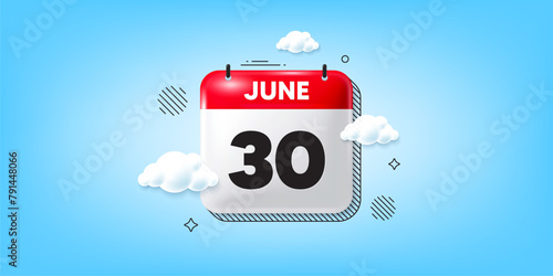 Calendar date of June 3d icon. 30th day of the month icon. Event schedule date. Meeting appointment time. 30th day of June. Calendar month date banner. Day or Monthly page. Vector