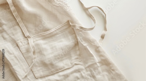 Blank mockup of a lightweight linen apron with a delicate lace trim .