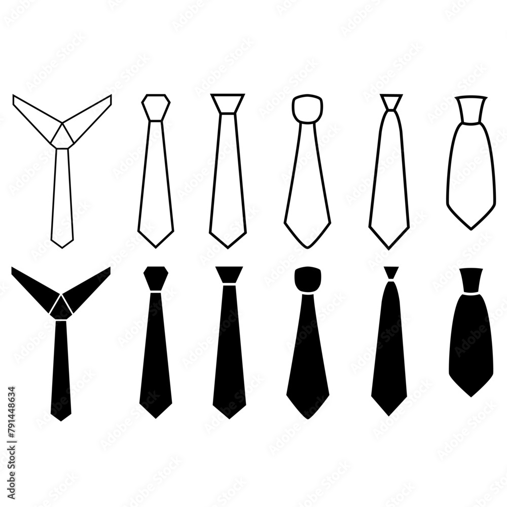 Tie icon vector set. Necktie illustration sign collection. Cravat symbol or logo. Tie icon vector set. Necktie illustration sign collection. Cravat symbol or logo.