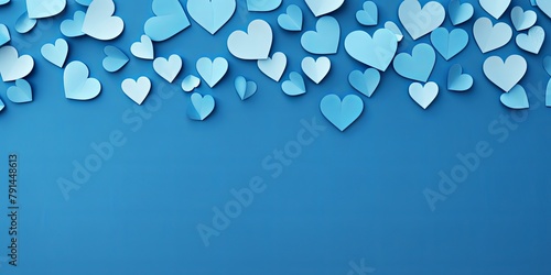 blue hearts pattern scattered across the surface, creating an adorable and festive background for Valentine's Day or Motherâ€™s day on a Blue backdrop. The artwork is in the style of a traditional Chi