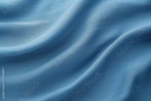 Blue linen fabric with abstract wavy pattern. Background and texture for design, banner, poster or packaging textile product. Closeup. with copy space for photo text or product, blank empty copyspace.
