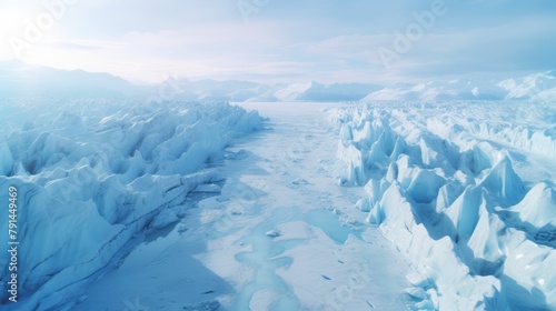 A breathtaking aerial shot of a glacier rapidly receding, highlighting the visible impact of rising global temperatures.