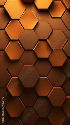 Brown background with hexagon pattern, 3D rendering illustration. Abstract brown wallpaper design for banner, poster or cover with copy space for photo text or product, blank empty copyspace. 