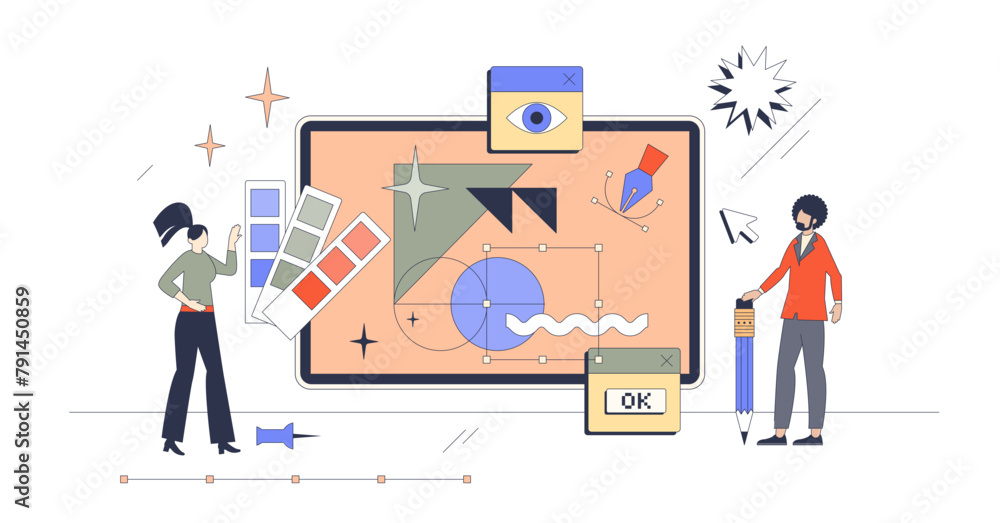 Digital design and visual material drawing neubrutalism tiny person ...