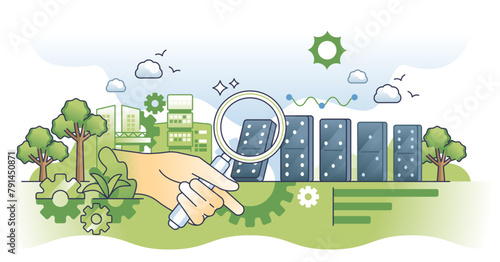 Impact analysis with business risk factors evaluation outline hands concept, transparent background. Process management and balance control illustration.